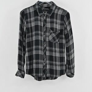 Rails Womens Hunter Plaid Top Size S Grunge Western Black White Button‎ Shirt